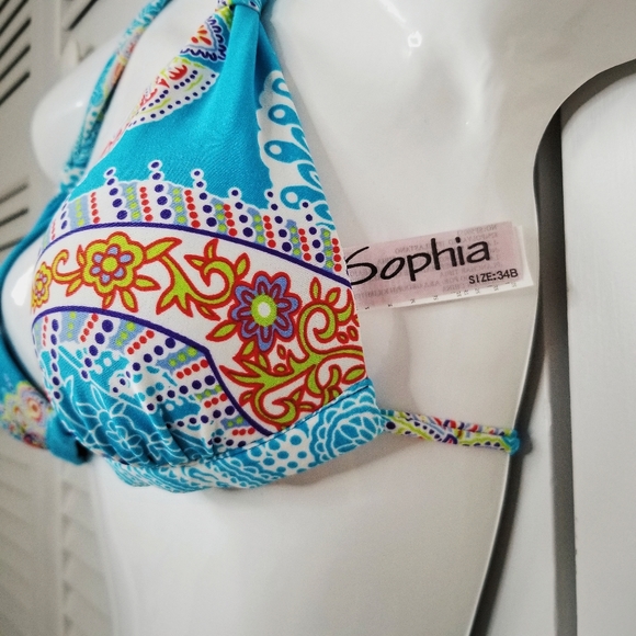 New Blue 70s Flower Pattern Bikini Medium - Picture 4 of 4